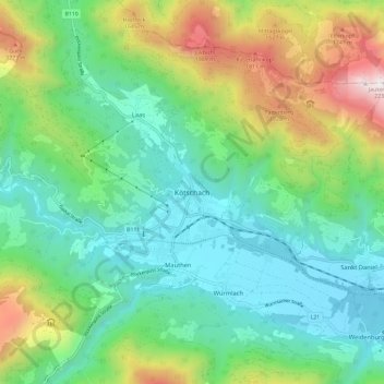 Kötschach topographic map, elevation, terrain