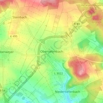 Obertiefenbach topographic map, elevation, terrain