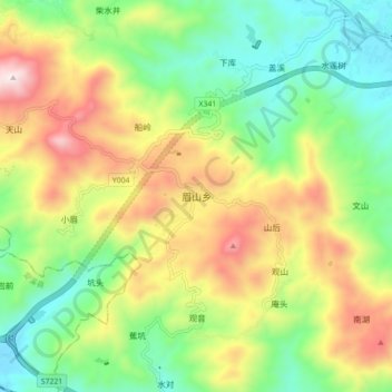 眉山乡 topographic map, elevation, terrain