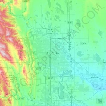 Fort Collins topographic map, elevation, terrain