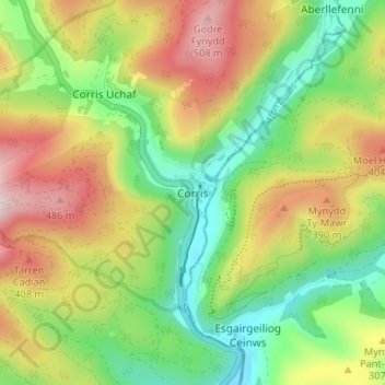 Corris topographic map, elevation, terrain