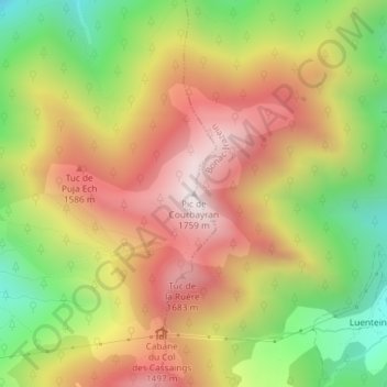 Pic de Courbayran topographic map, elevation, terrain