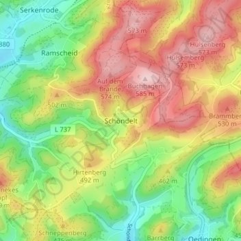 Schöndelt topographic map, elevation, terrain