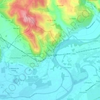 Le Sud topographic map, elevation, terrain
