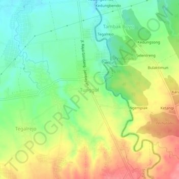 Tunggul topographic map, elevation, terrain