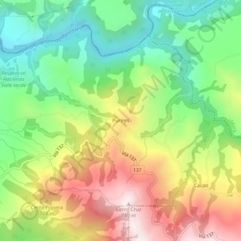 Purires topographic map, elevation, terrain