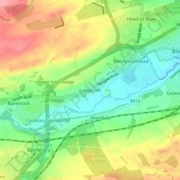 Longcroft topographic map, elevation, terrain