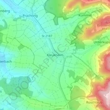 Kleukheim topographic map, elevation, terrain