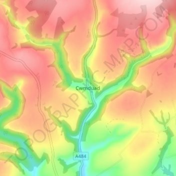Cwmduad topographic map, elevation, terrain
