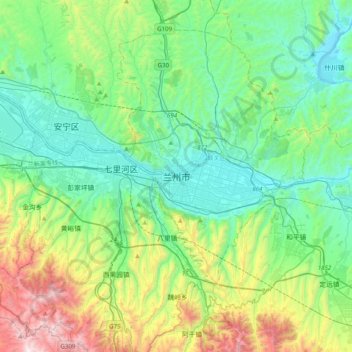 兰州市 topographic map, elevation, terrain