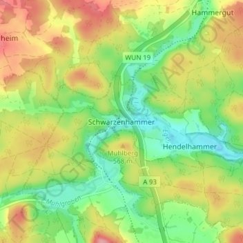 Schwarzenhammer topographic map, elevation, terrain