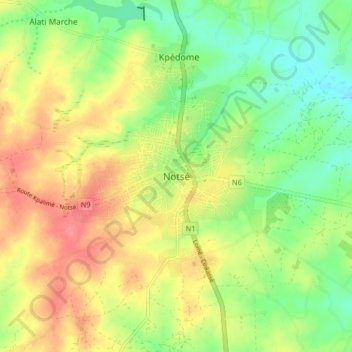 Notsé topographic map, elevation, terrain