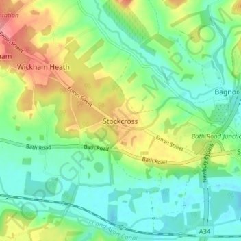 Stockcross topographic map, elevation, terrain