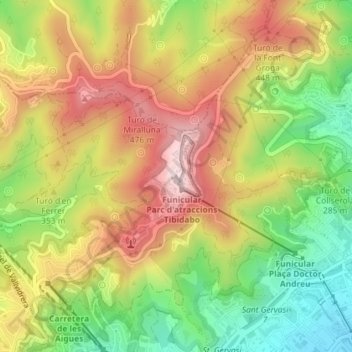 el Tibidabo topographic map, elevation, terrain