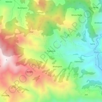 Purānkot topographic map, elevation, terrain