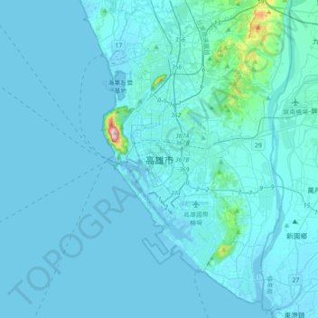 Kaohsiung topographic map, elevation, terrain