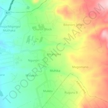 Mirangine topographic map, elevation, terrain