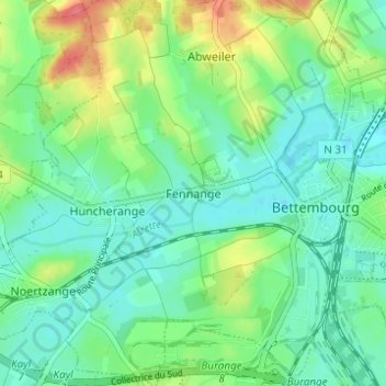 Fennange topographic map, elevation, terrain