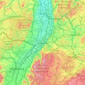Karlsruhe topographic map, elevation, terrain