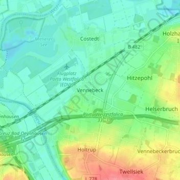 Vennebeck topographic map, elevation, terrain