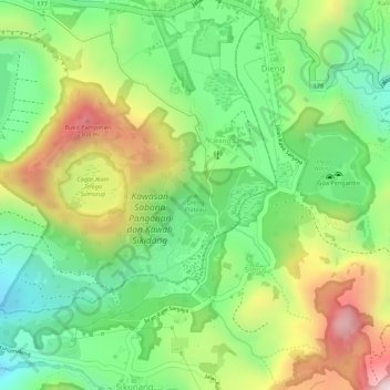 Dieng Plateau topographic map, elevation, terrain