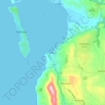 Pylos topographic map, elevation, terrain