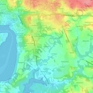 Kervoalic topographic map, elevation, terrain