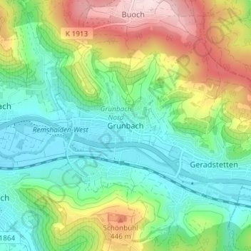 Grunbach topographic map, elevation, terrain