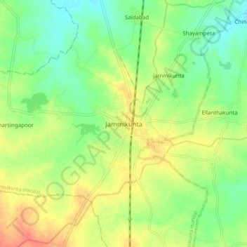 Jammikunta topographic map, elevation, terrain