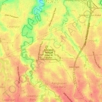 Meruyung topographic map, elevation, terrain