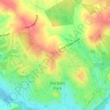 Harbins Park topographic map, elevation, terrain