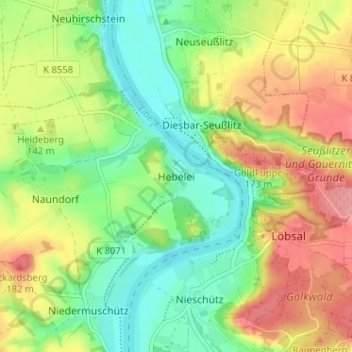 Hebelei topographic map, elevation, terrain