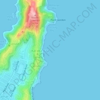 Karaka Bay topographic map, elevation, terrain