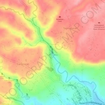 Cambugahay Falls topographic map, elevation, terrain