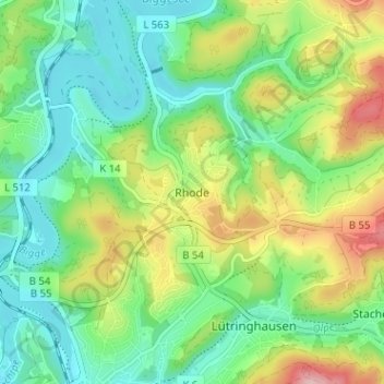 Rhode topographic map, elevation, terrain
