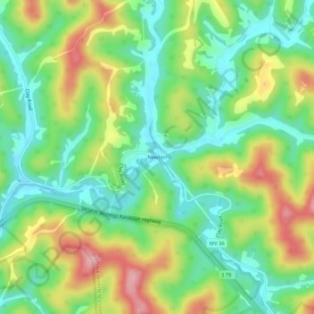Newton topographic map, elevation, terrain