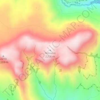 Ndlovini topographic map, elevation, terrain