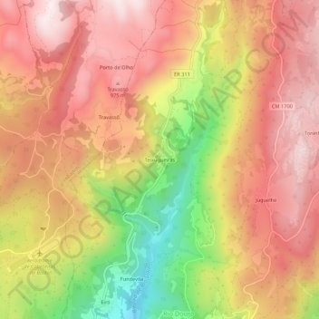 Teixugueiras topographic map, elevation, terrain