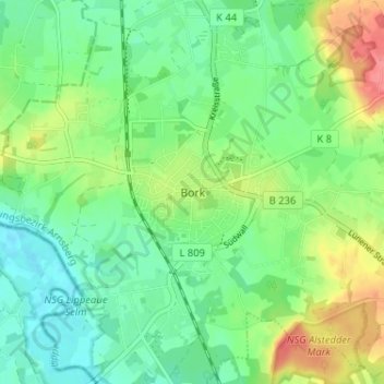 Bork topographic map, elevation, terrain