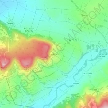 Muergas topographic map, elevation, terrain