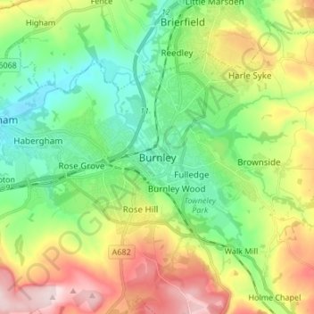 Burnley topographic map, elevation, terrain