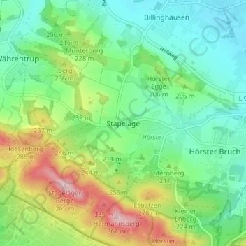 Stapelage topographic map, elevation, terrain