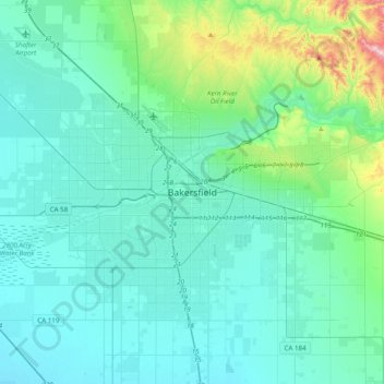 Bakersfield topographic map, elevation, terrain