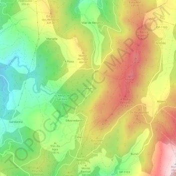 Froxán topographic map, elevation, terrain