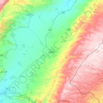 Baalbek topographic map, elevation, terrain
