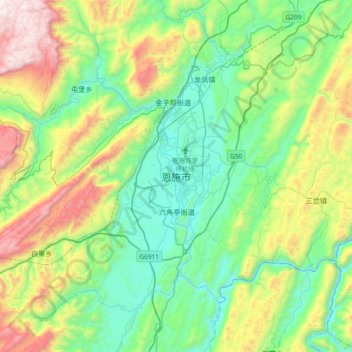 恩施市 topographic map, elevation, terrain