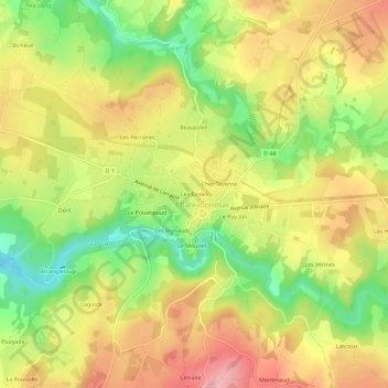Les Ecoles topographic map, elevation, terrain