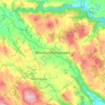 Moretonhampstead topographic map, elevation, terrain