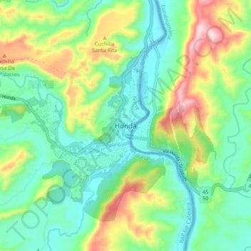 Honda topographic map, elevation, terrain