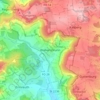 Walkersbrunn topographic map, elevation, terrain